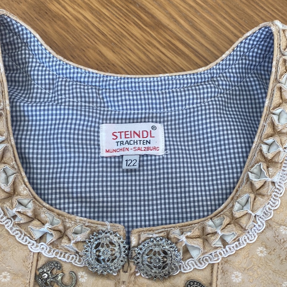 New TEINDL TRACHTEN Girl München Salzburg Dirndl Apron Dress Top 7-8 122 - Picture 8 of 9
